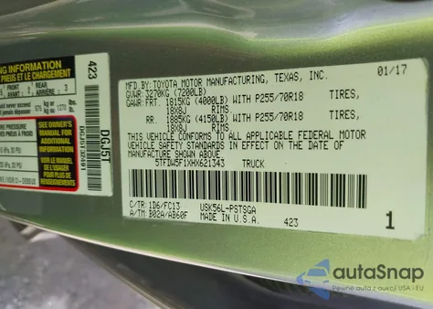 2017 Toyota Tundra Sr5 5.7L V8 z USA, uszkodzony, nr VIN 5TFDW5F1XHX621343